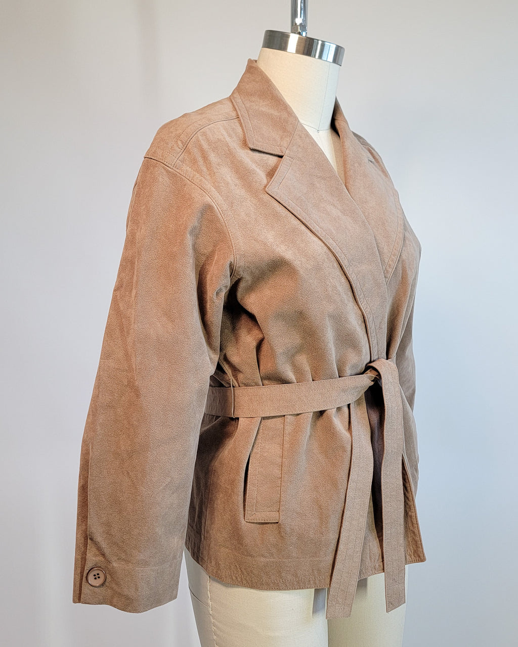 80s Tan Ultra Suede Wide Notch Lapel Jacket w Belt