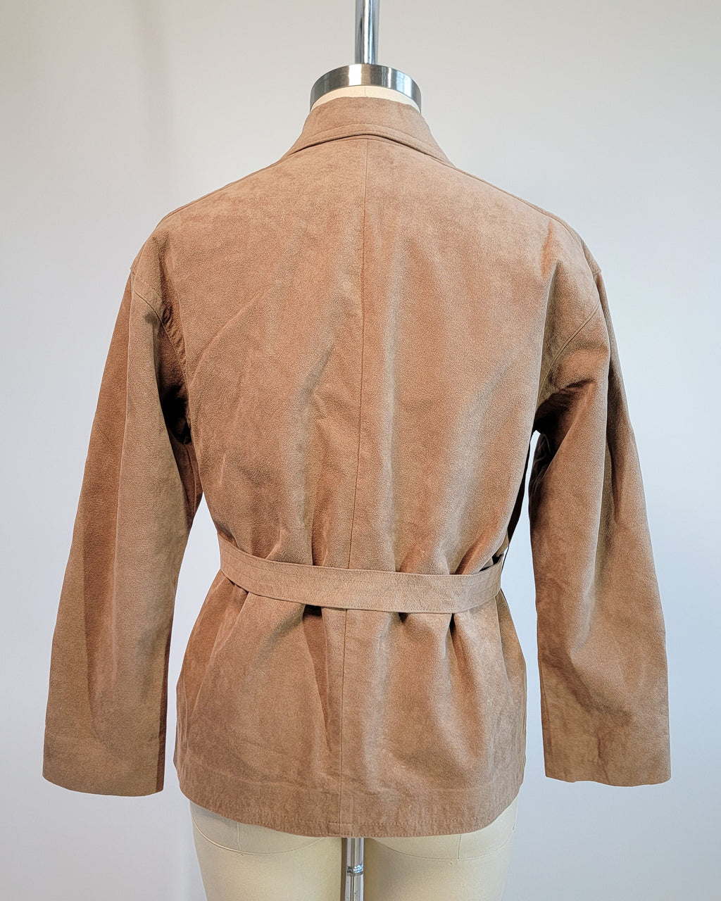 80s Tan Ultra Suede Wide Notch Lapel Jacket w Belt