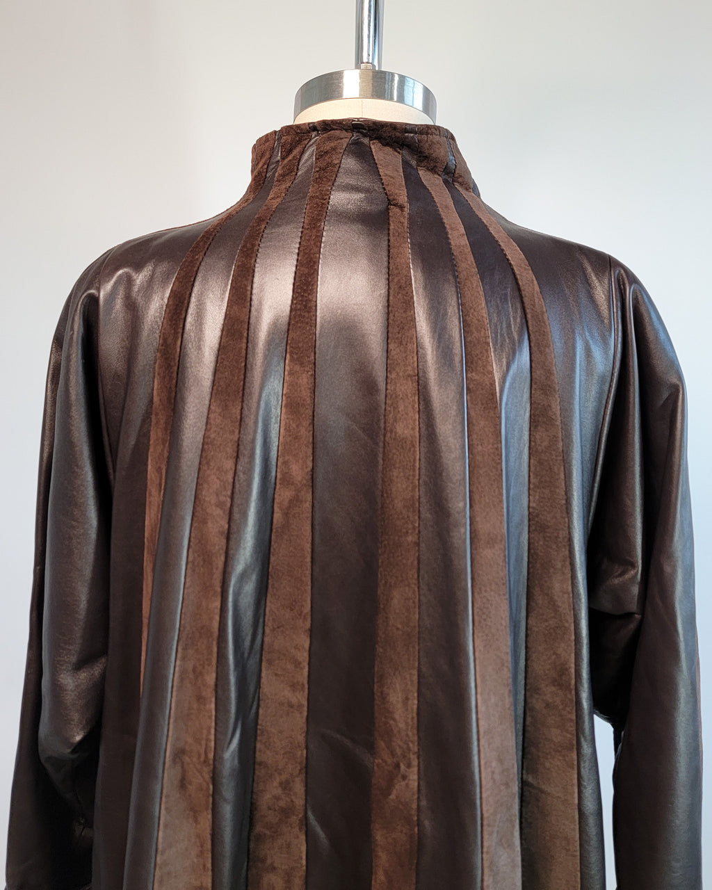 80s Brown Leather & Suede Mock Neck Paneled Coat