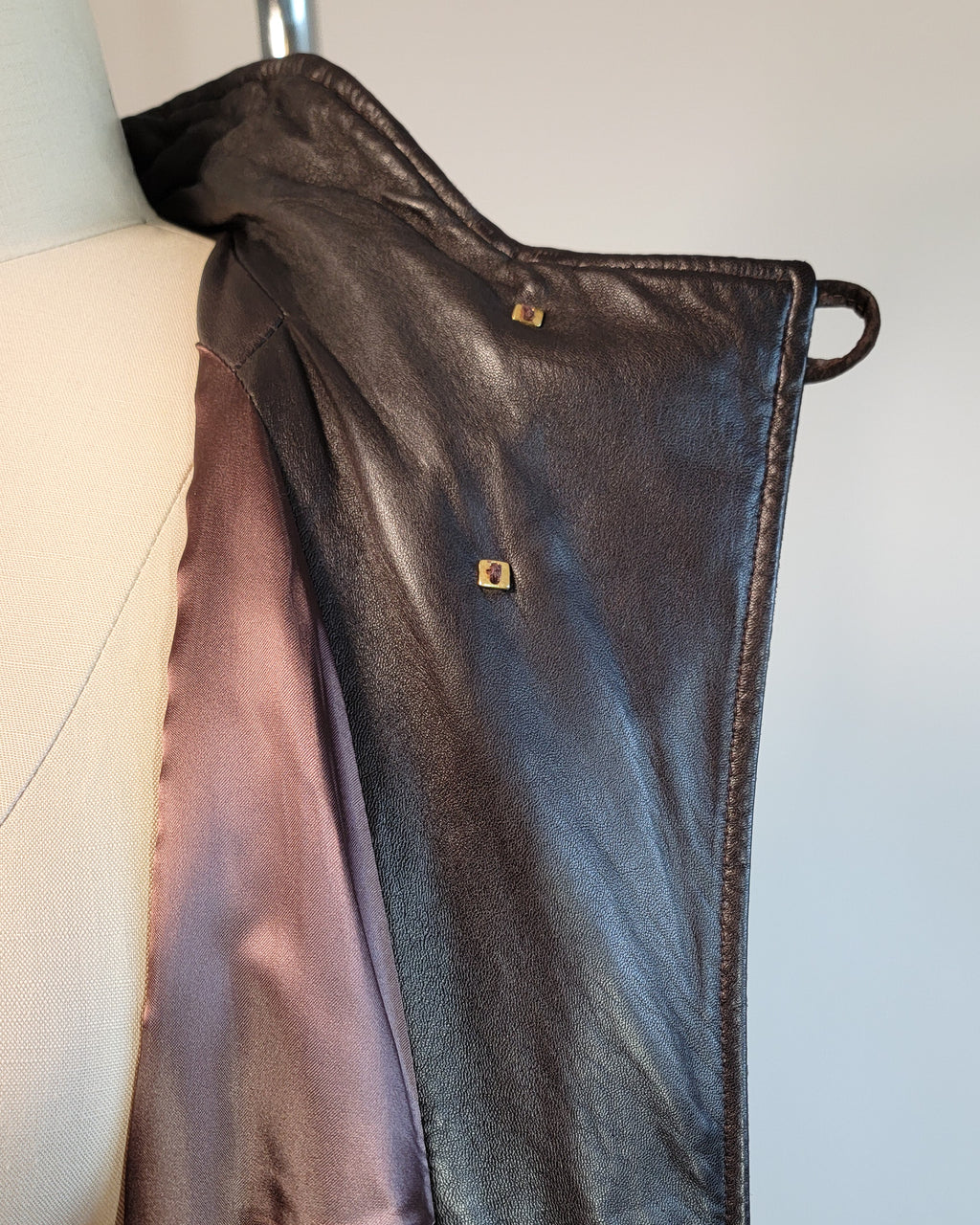 80s Brown Leather & Suede Mock Neck Paneled Coat