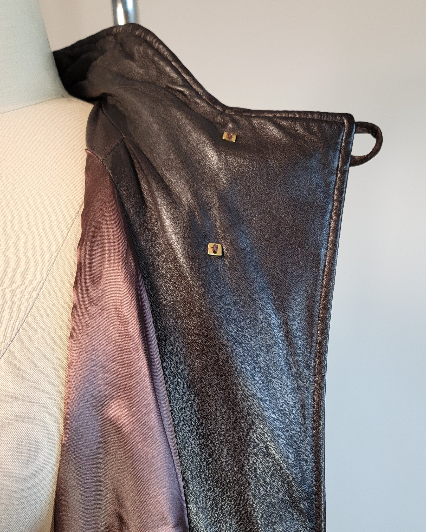 80s Brown Leather & Suede Mock Neck Paneled Coat