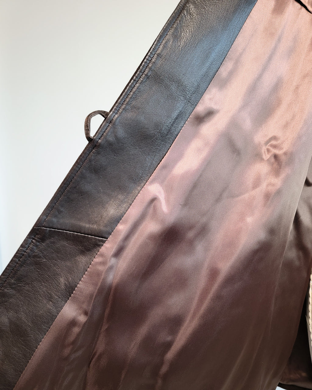 80s Brown Leather & Suede Mock Neck Paneled Coat