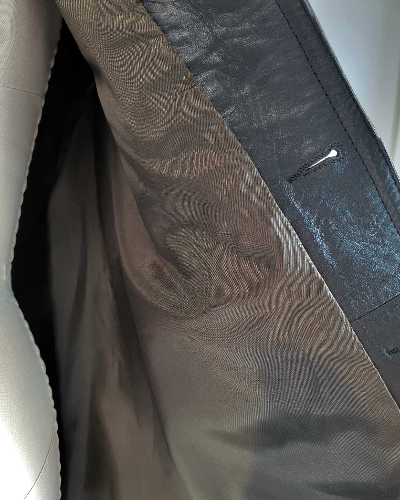 70s Black Genuine Leather Belted Jacket