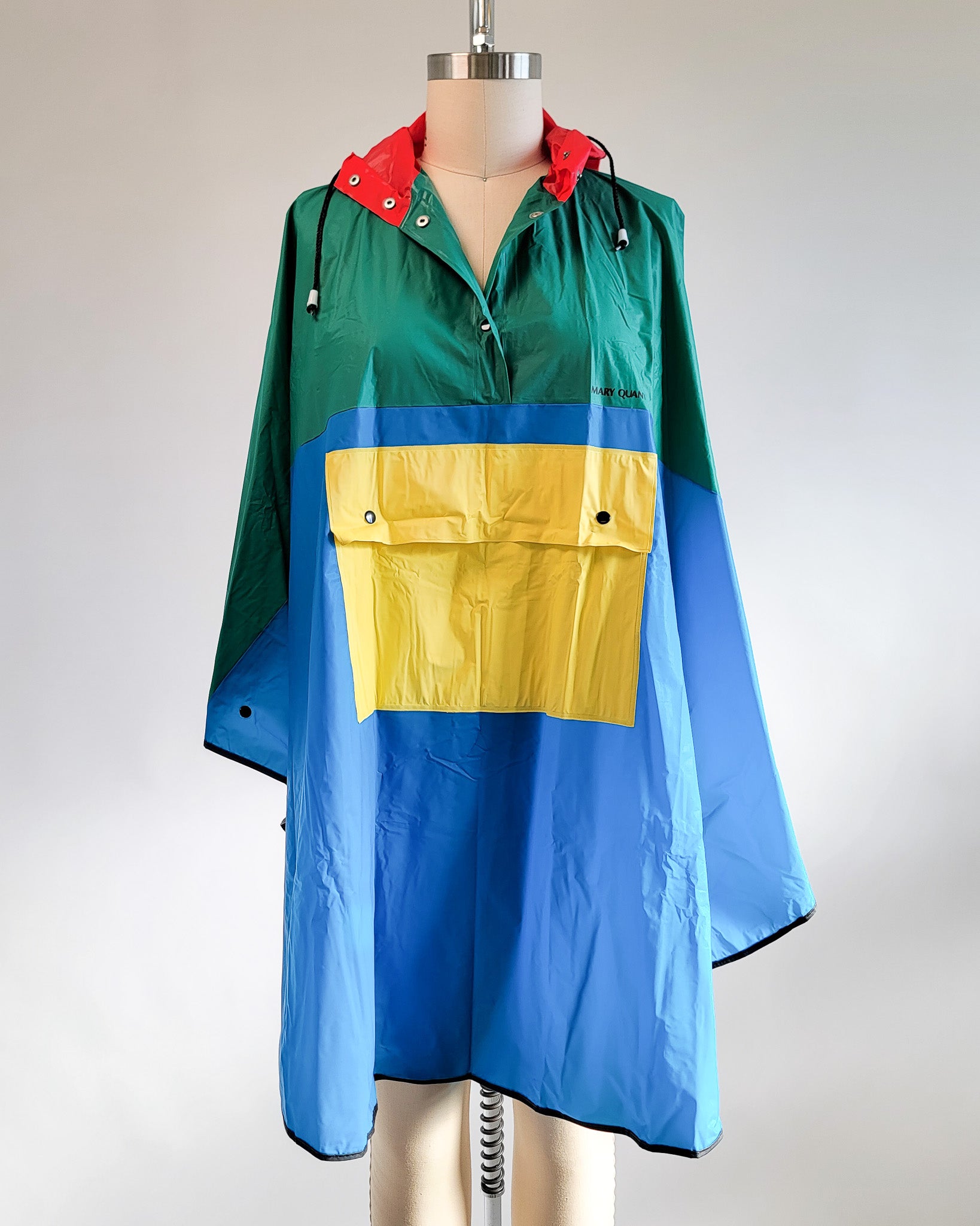 80s Mary Quant Primary Colors Colorblock Matte Vinyl Poncho