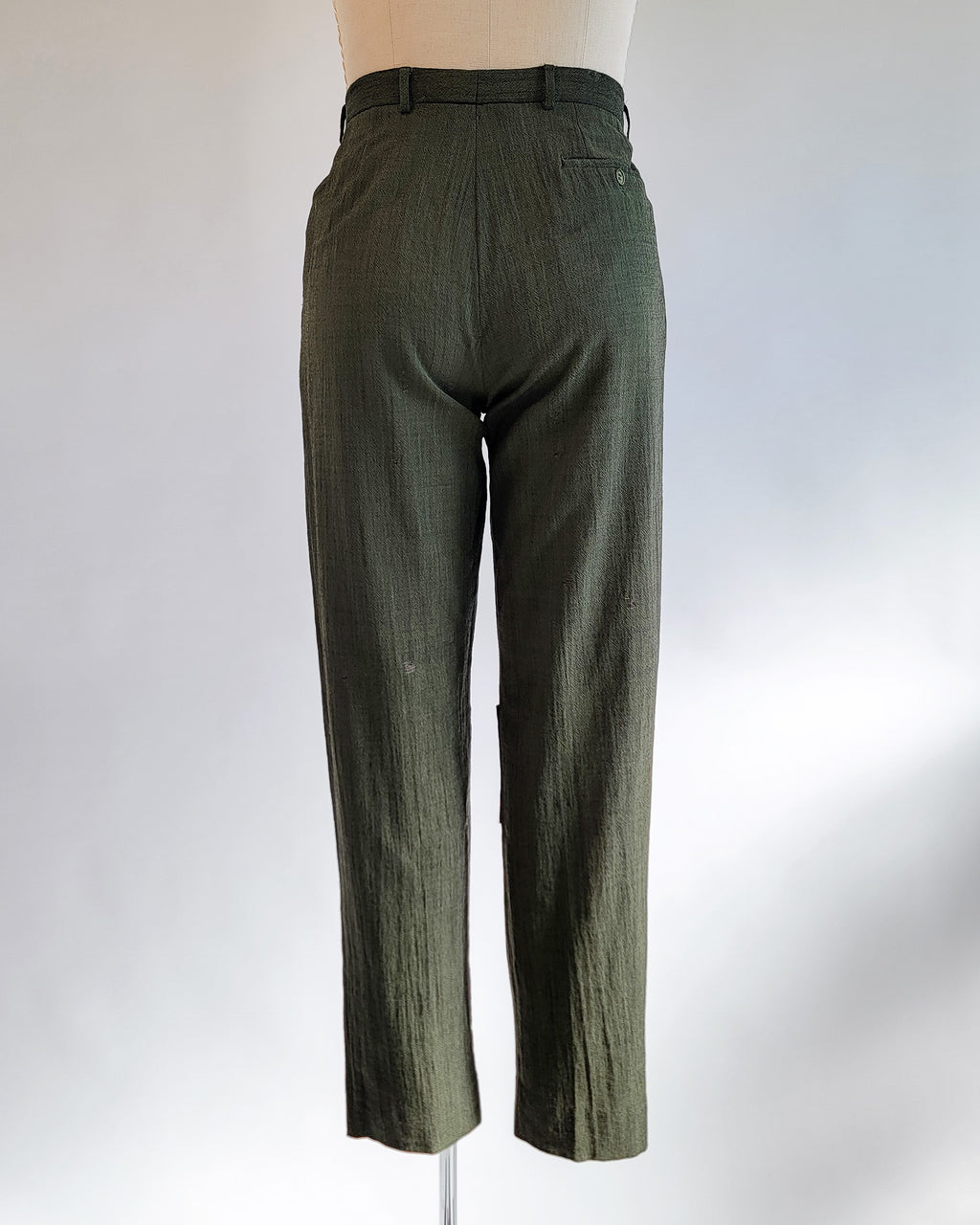 80s Kenzo Tapered Olive Wool Visibly Mended Pants