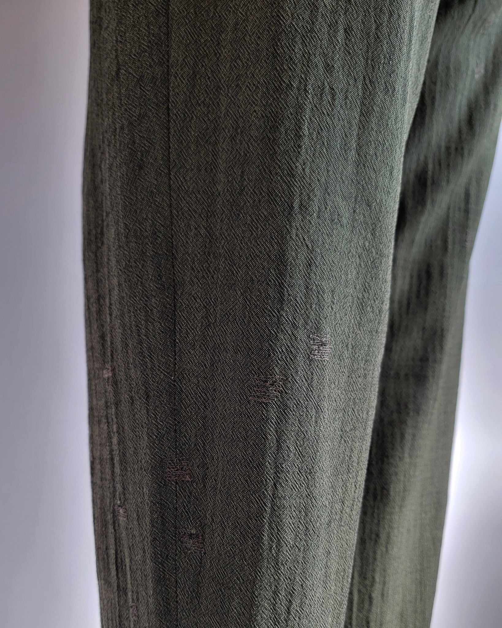 80s Kenzo Tapered Olive Wool Visibly Mended Pants