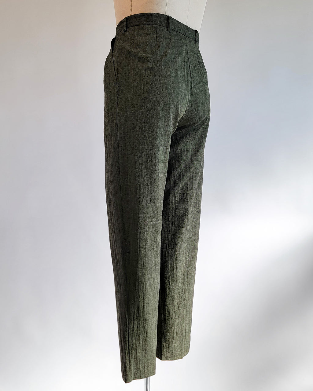 80s Kenzo Tapered Olive Wool Visibly Mended Pants