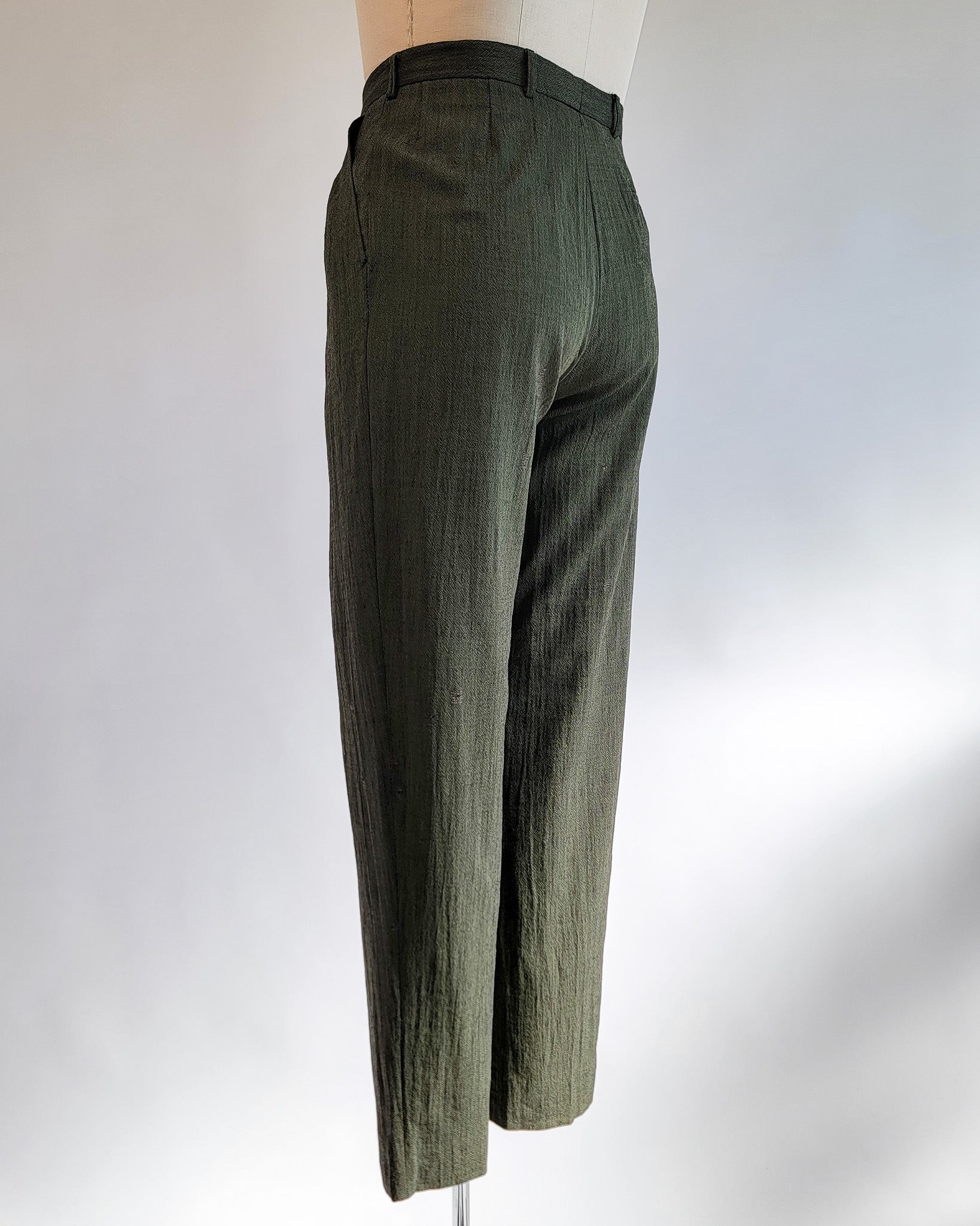 80s Kenzo Tapered Olive Wool Visibly Mended Pants