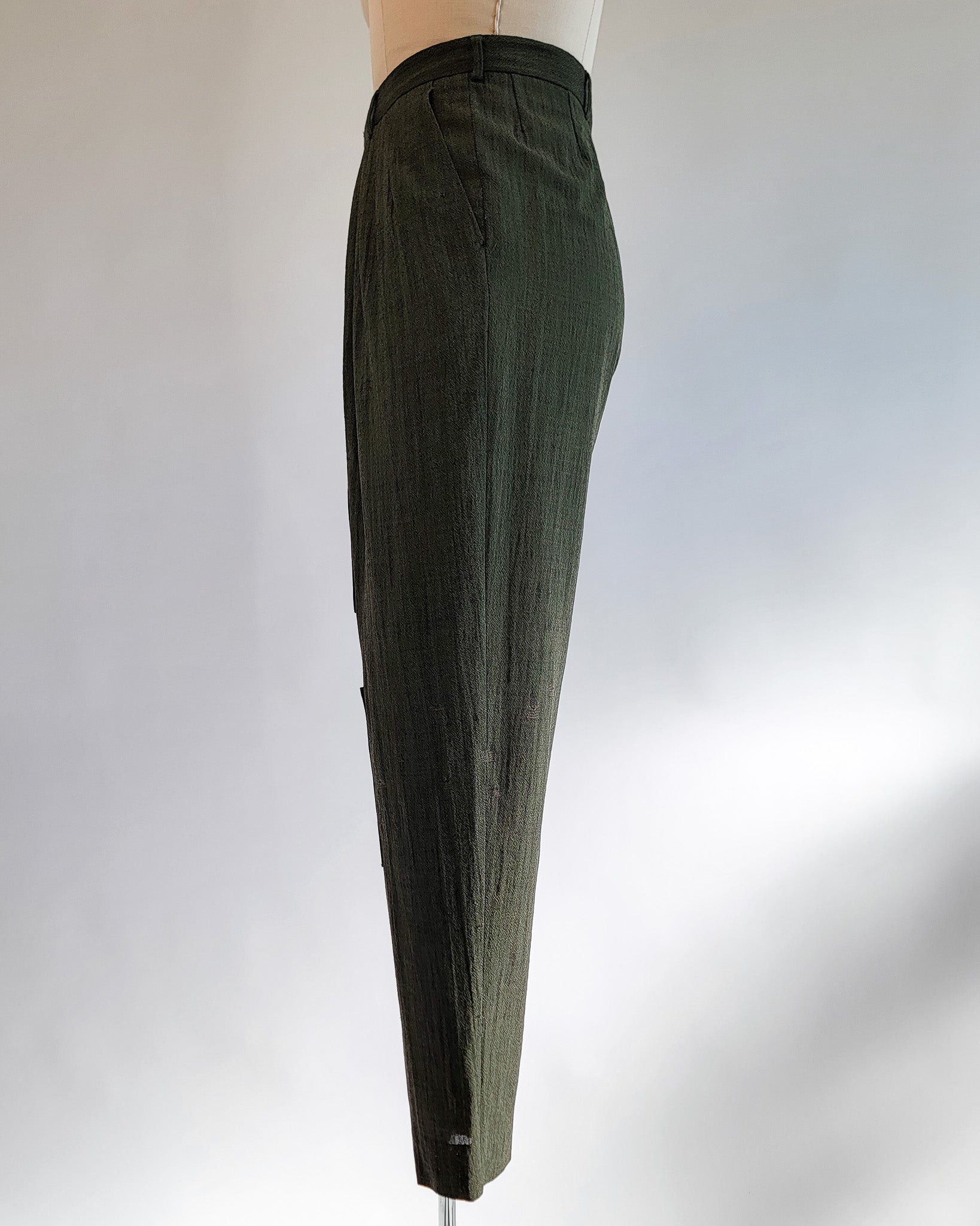 80s Kenzo Tapered Olive Wool Visibly Mended Pants