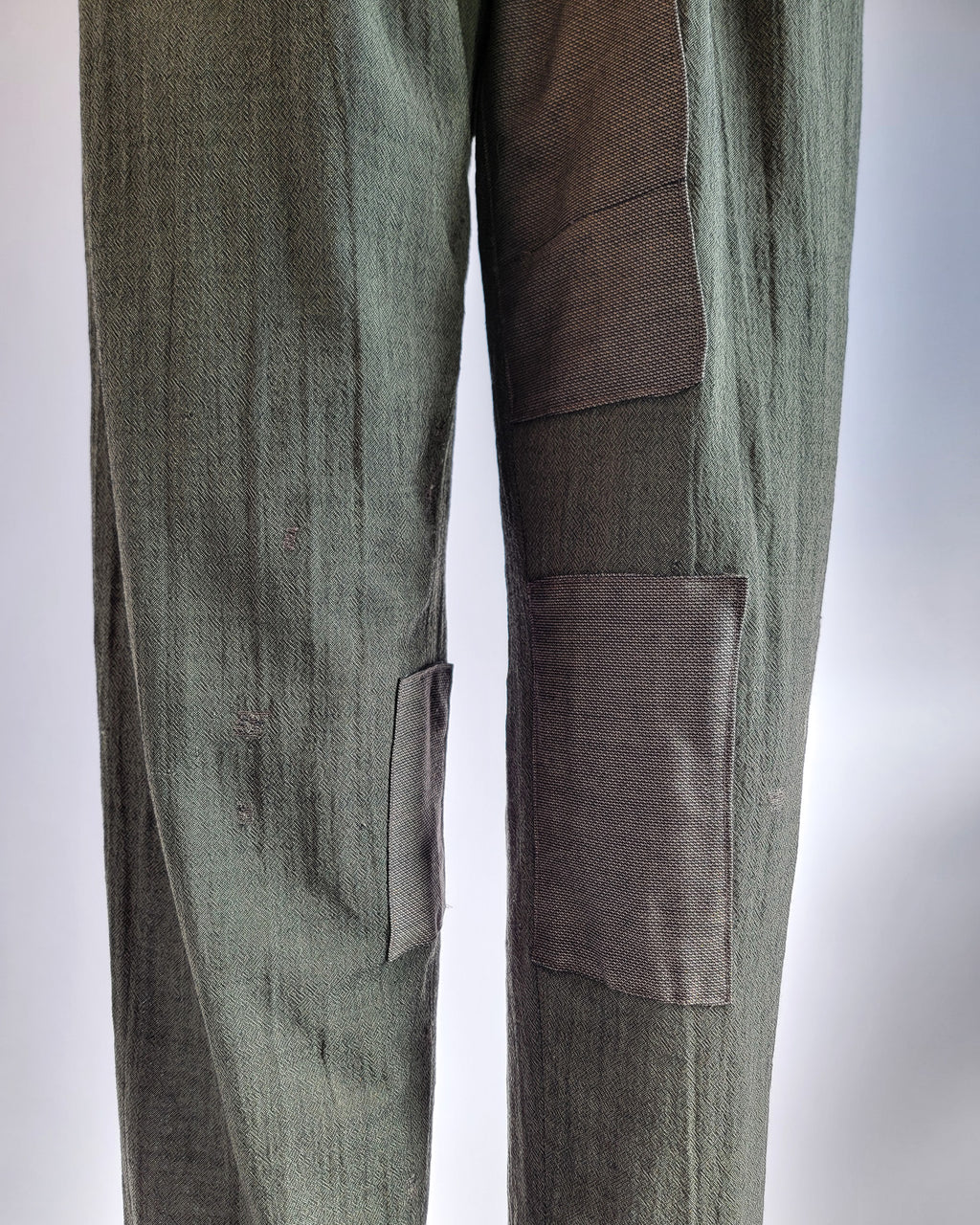 80s Kenzo Tapered Olive Wool Visibly Mended Pants