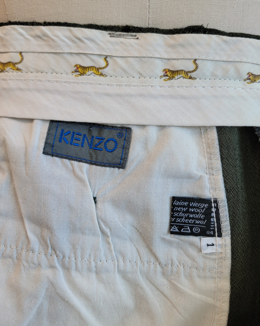 80s Kenzo Tapered Olive Wool Visibly Mended Pants