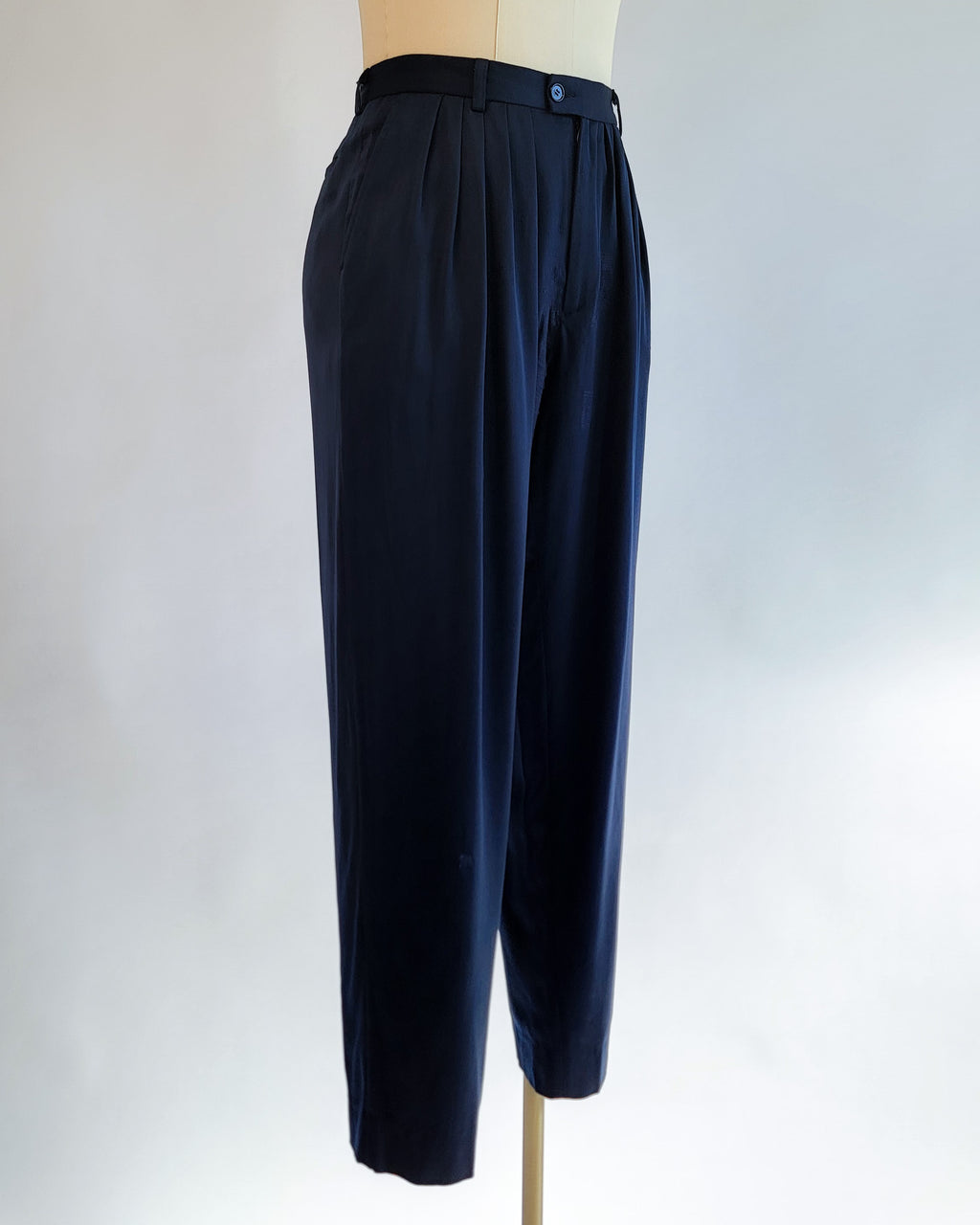 80s Kenzo Navy Reverse Pleated Wool Visibly Mended Pants