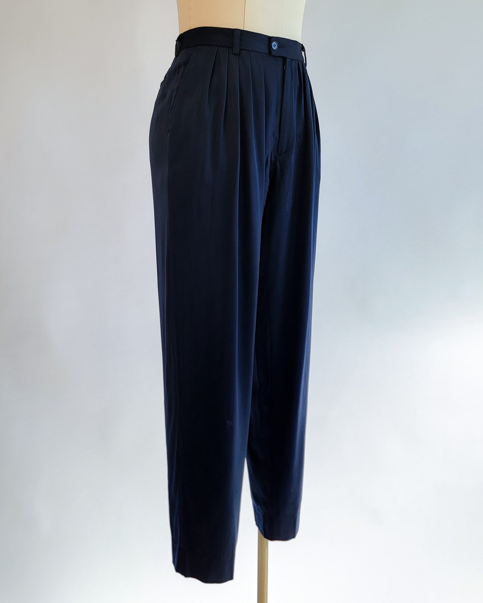 80s Kenzo Navy Reverse Pleated Wool Visibly Mended Pants