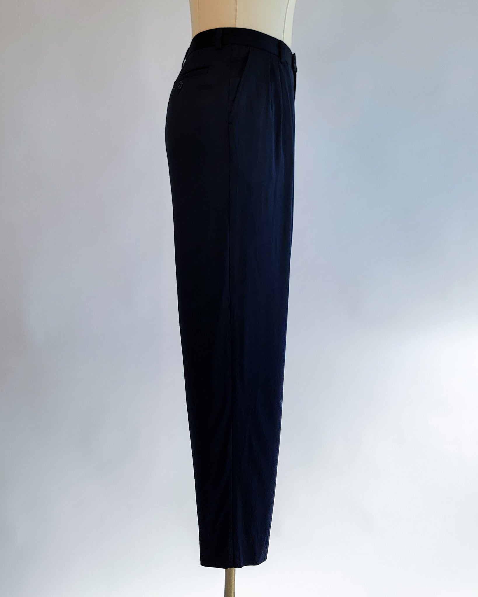 80s Kenzo Navy Reverse Pleated Wool Visibly Mended Pants