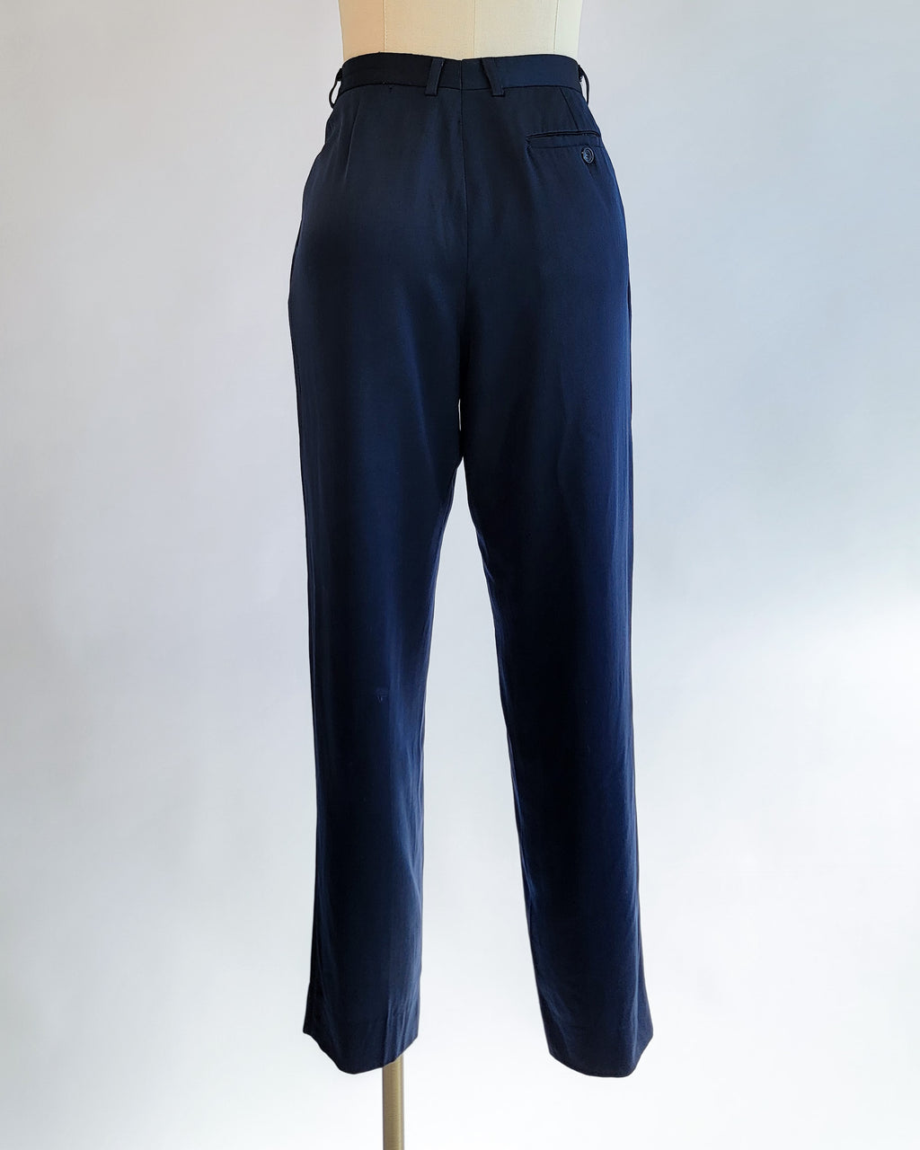 80s Kenzo Navy Reverse Pleated Wool Visibly Mended Pants