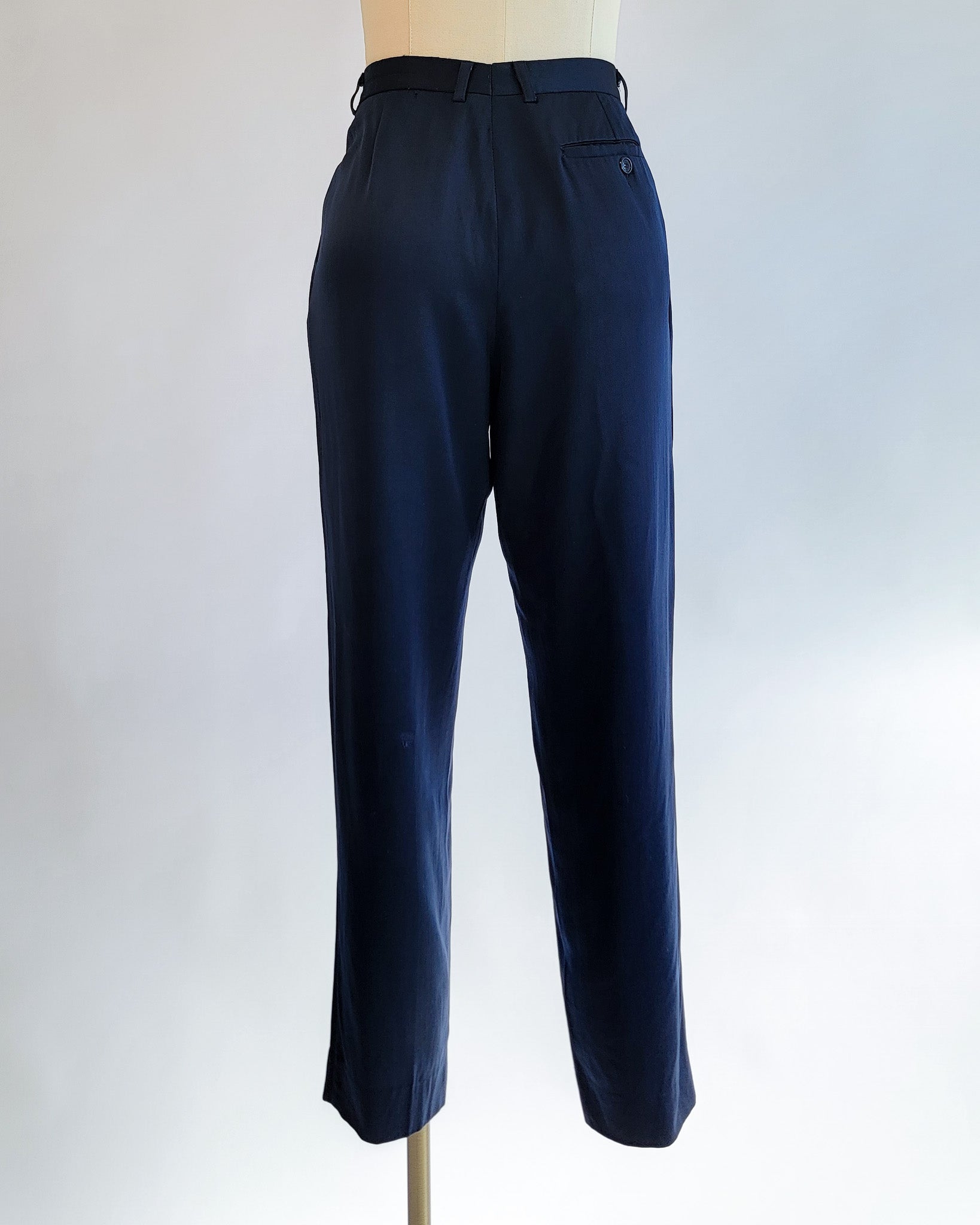 80s Kenzo Navy Reverse Pleated Wool Visibly Mended Pants
