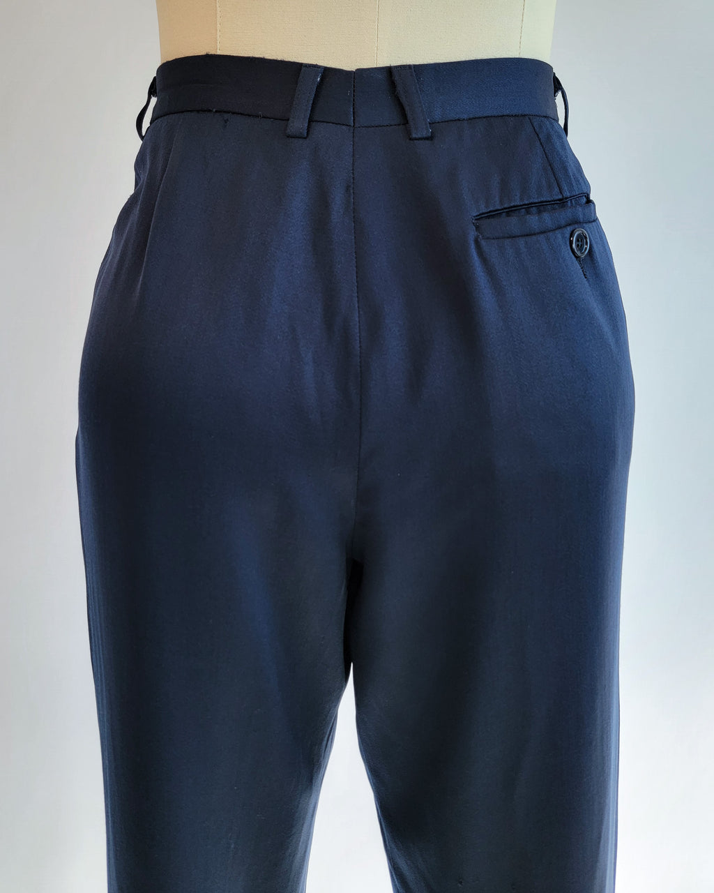 80s Kenzo Navy Reverse Pleated Wool Visibly Mended Pants