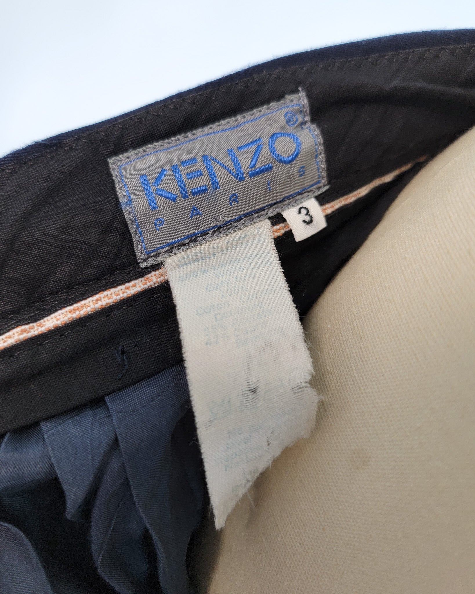 80s Kenzo Navy Reverse Pleated Wool Visibly Mended Pants