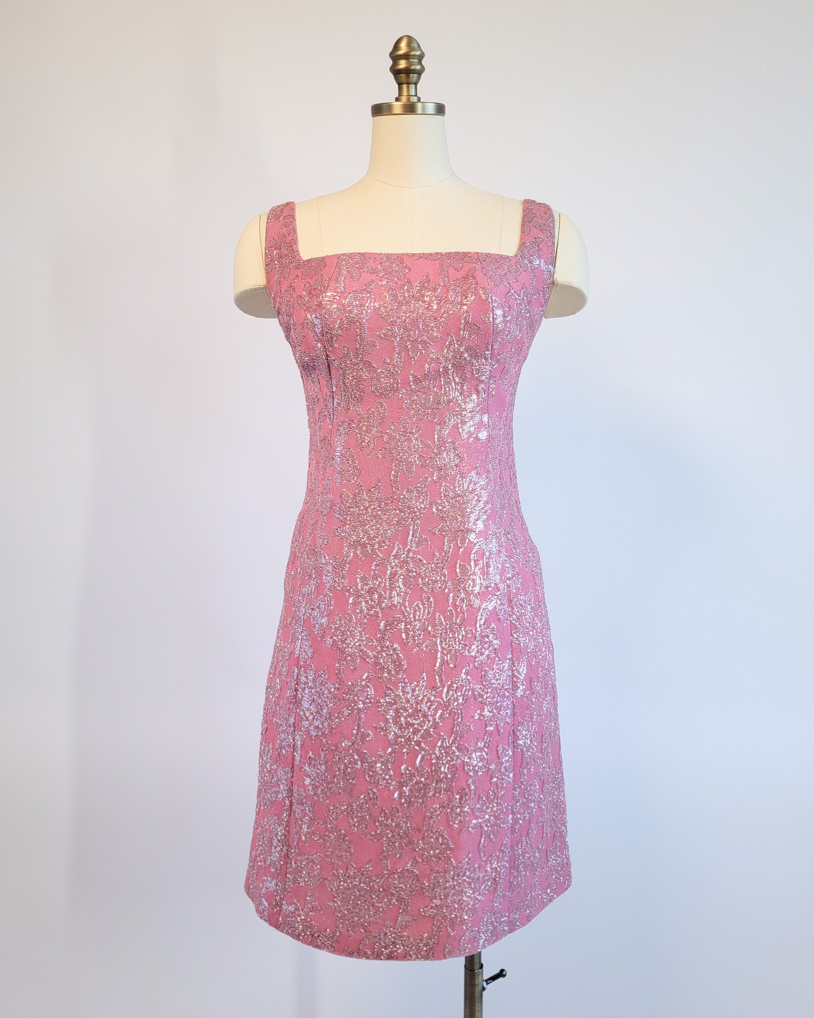 60s Pink Brocade & Silver Lamé Party Dress
