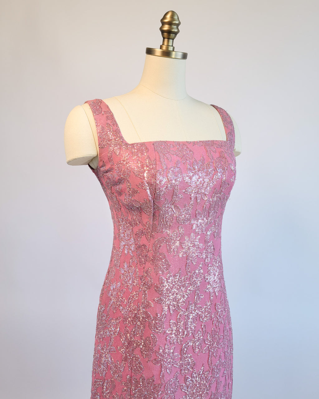 60s Pink Brocade & Silver Lamé Party Dress