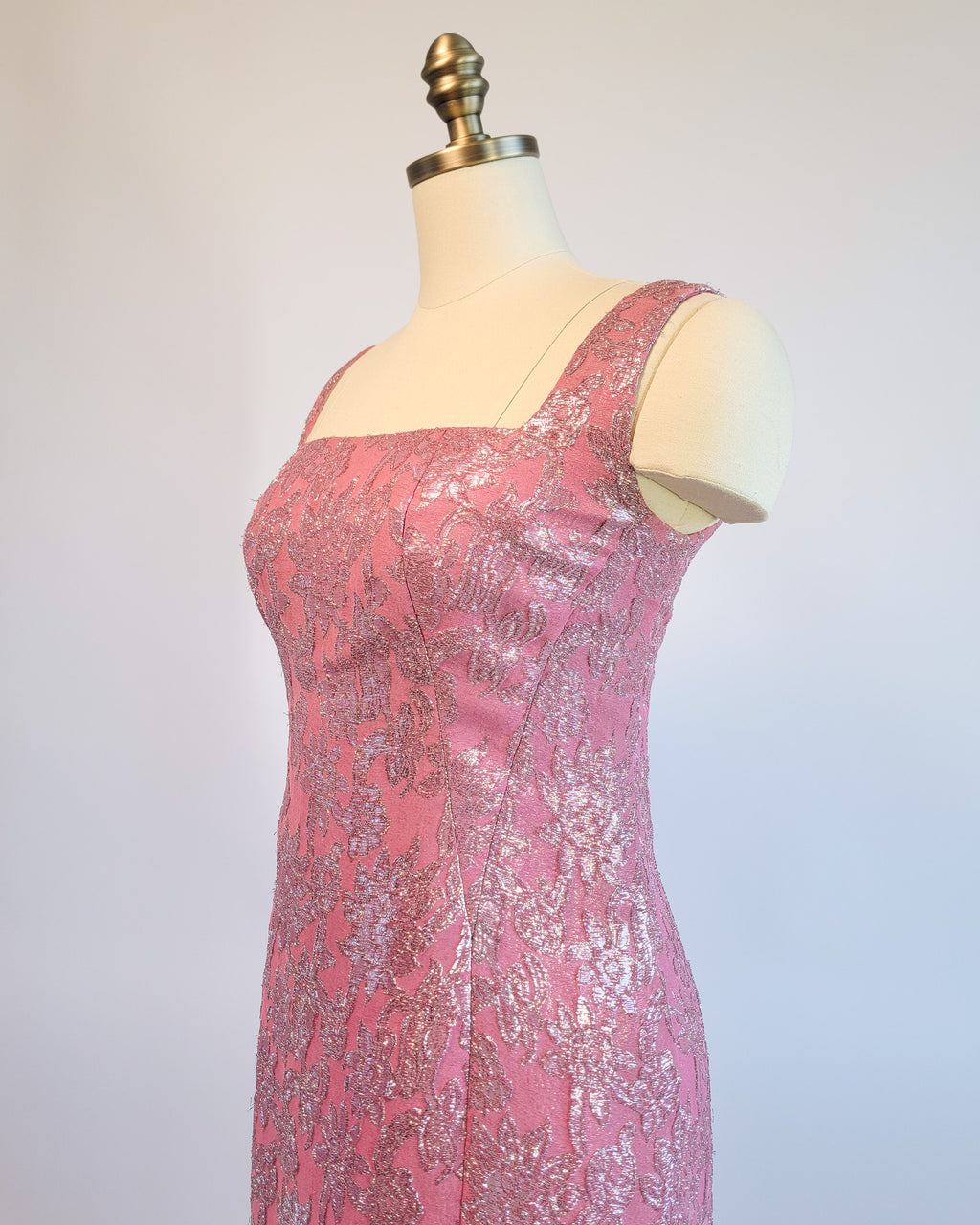 60s Pink Brocade & Silver Lamé Party Dress