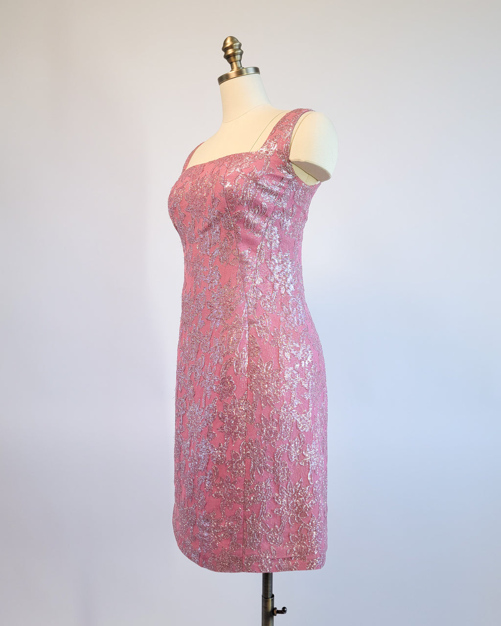 60s Pink Brocade & Silver Lamé Party Dress
