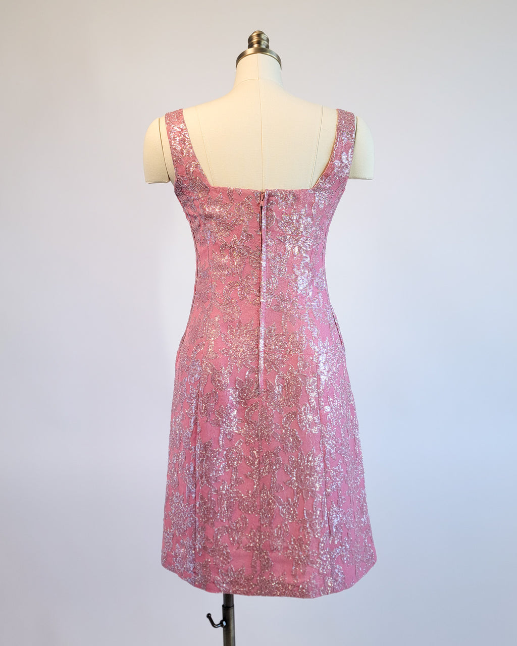 60s Pink Brocade & Silver Lamé Party Dress