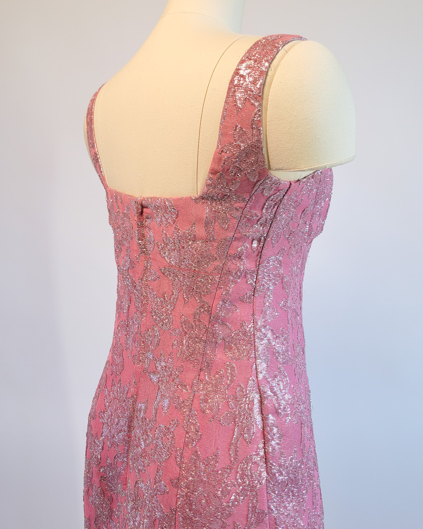 60s Pink Brocade & Silver Lamé Party Dress