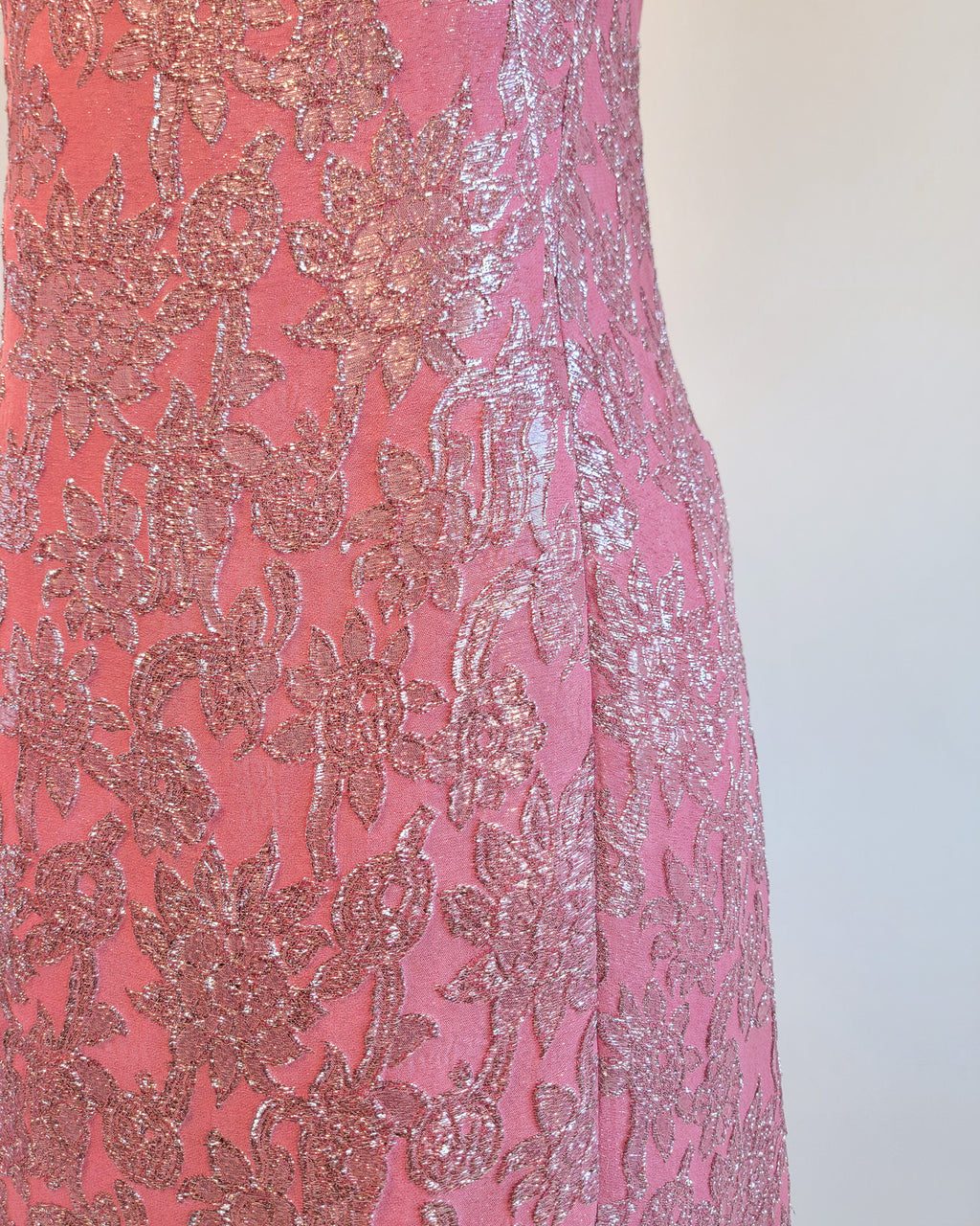 60s Pink Brocade & Silver Lamé Party Dress