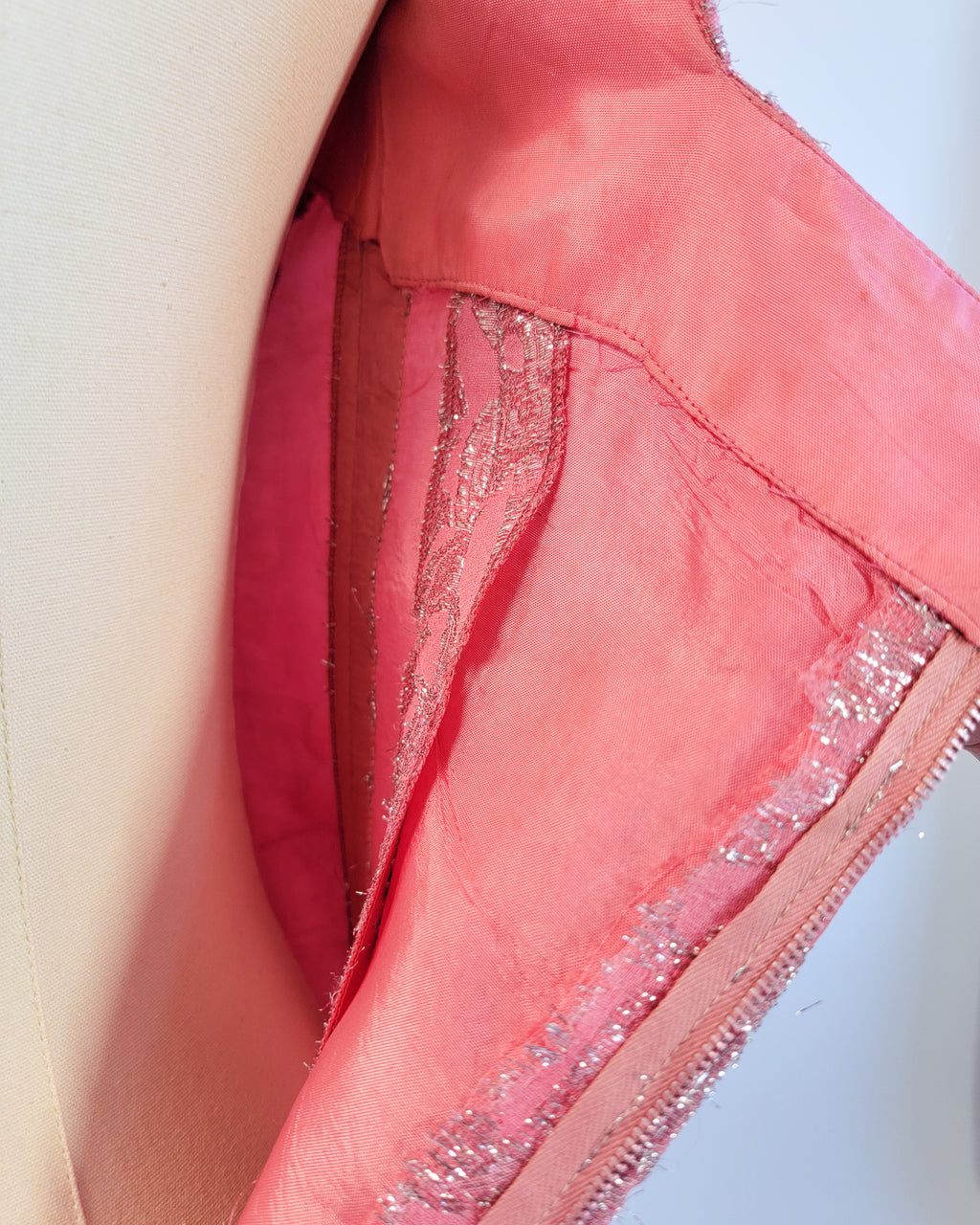 60s Pink Brocade & Silver Lamé Party Dress