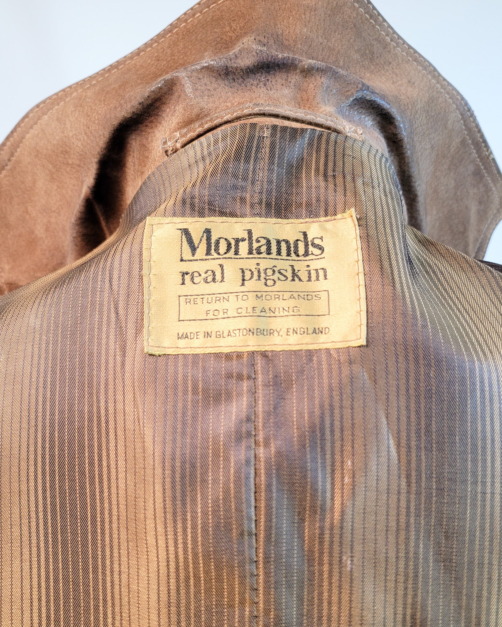 70s Morlands Pigskin Cognac Leather Coat w Belt