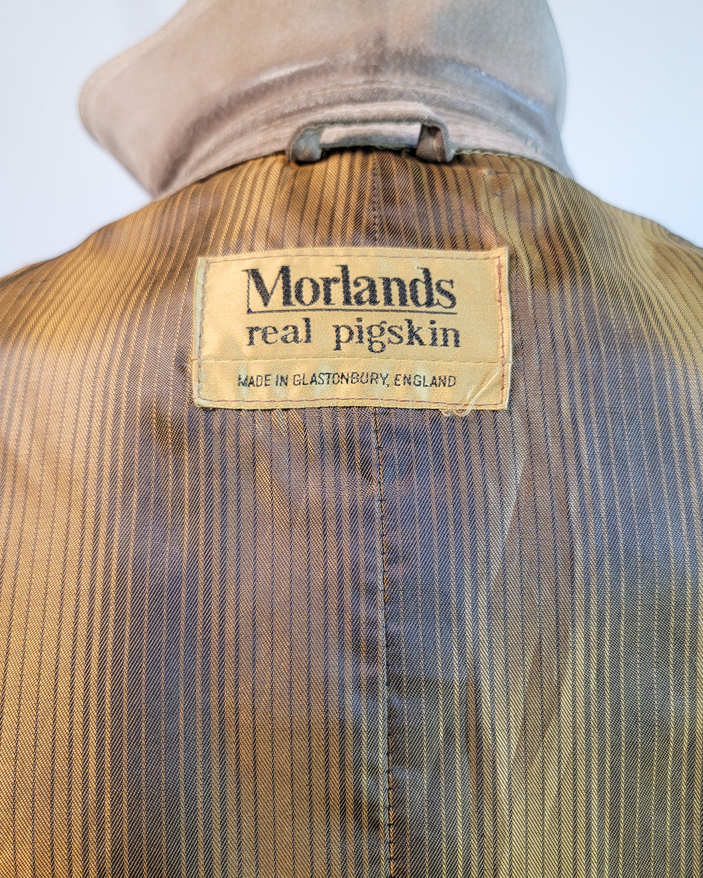 70s Morlands Pigskin Tan Leather Double Breasted Coat, beautiful lining