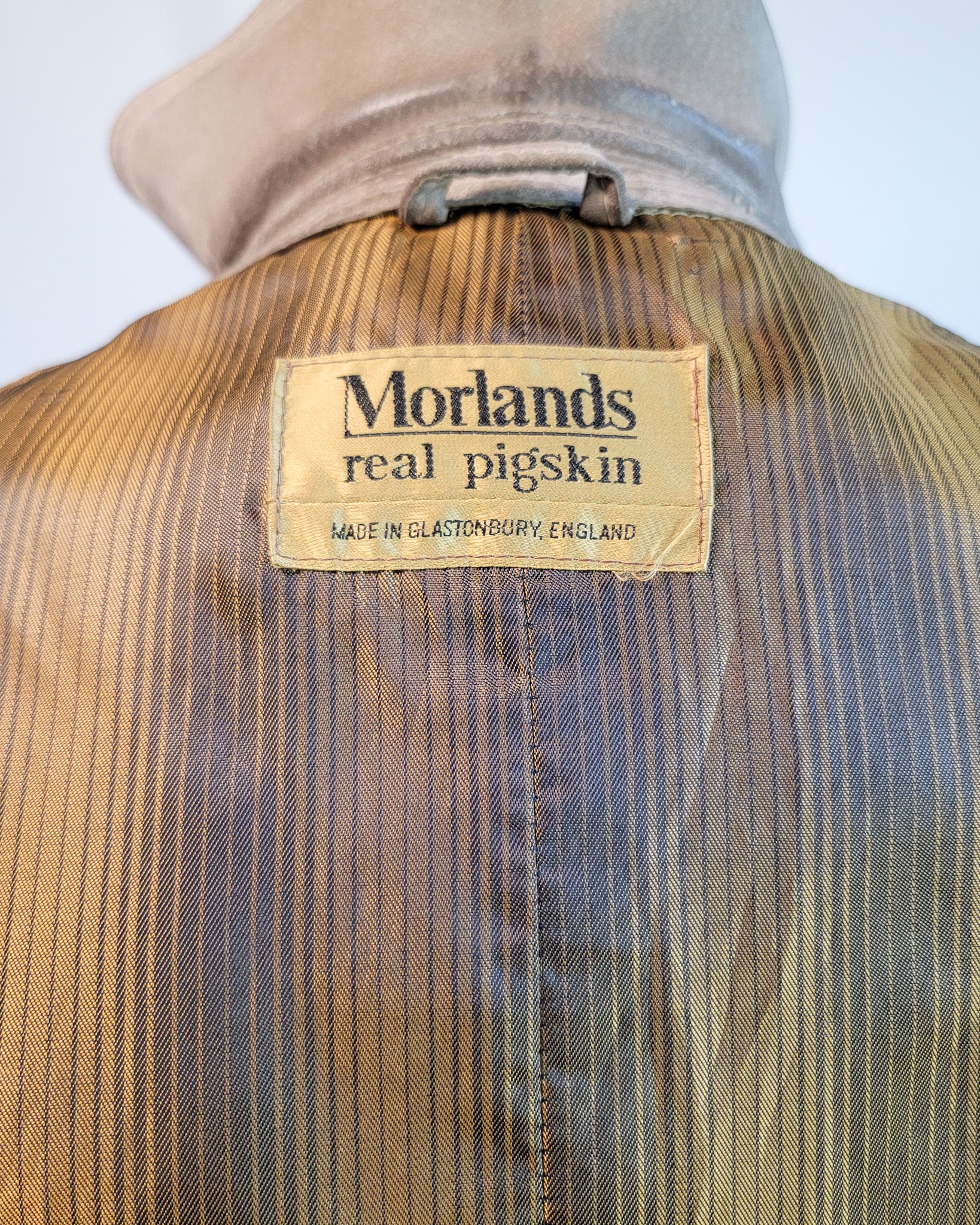 70s Morlands Pigskin Tan Leather Double Breasted Coat, beautiful lining