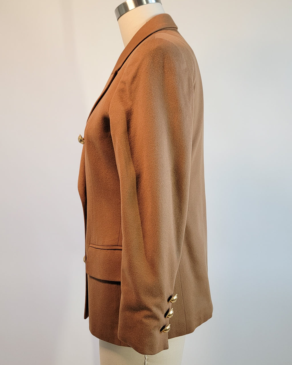 80s Valentino Miss V Loro Piano Cashmere Peak Lapel Double Breasted Brass Button Blazer