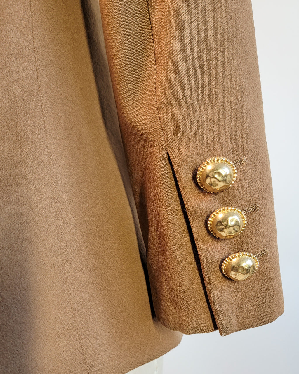 80s Valentino Miss V Loro Piano Cashmere Peak Lapel Double Breasted Brass Button Blazer