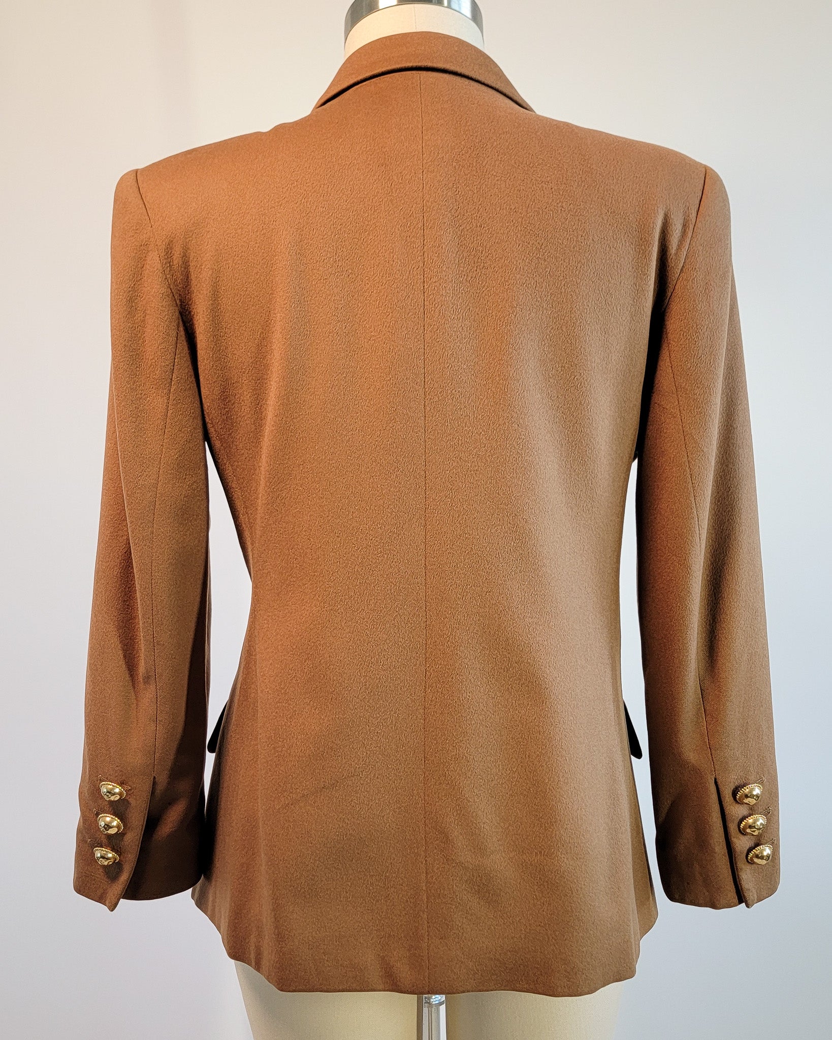 80s Valentino Miss V Loro Piano Cashmere Peak Lapel Double Breasted Brass Button Blazer