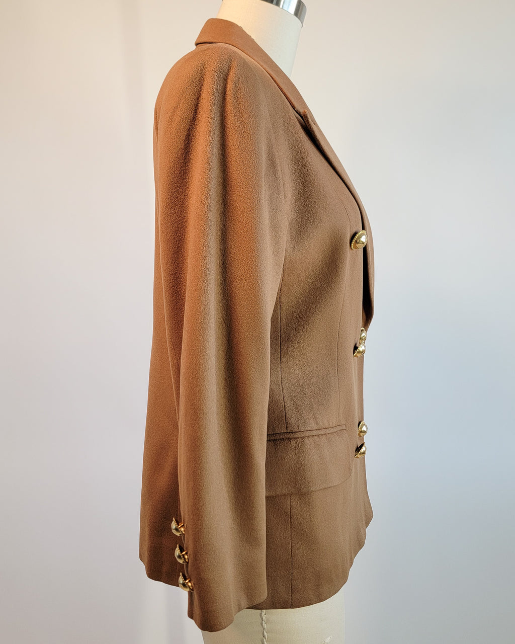 80s Valentino Miss V Loro Piano Cashmere Peak Lapel Double Breasted Brass Button Blazer