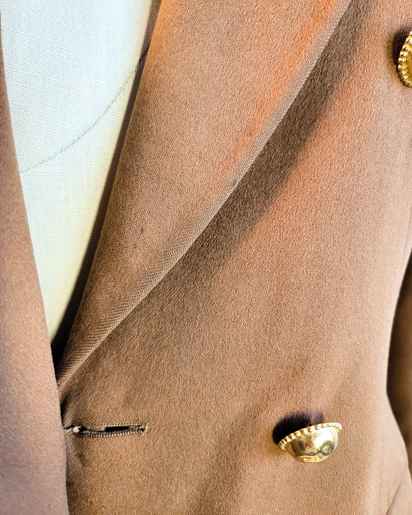 80s Valentino Miss V Loro Piano Cashmere Peak Lapel Double Breasted Brass Button Blazer