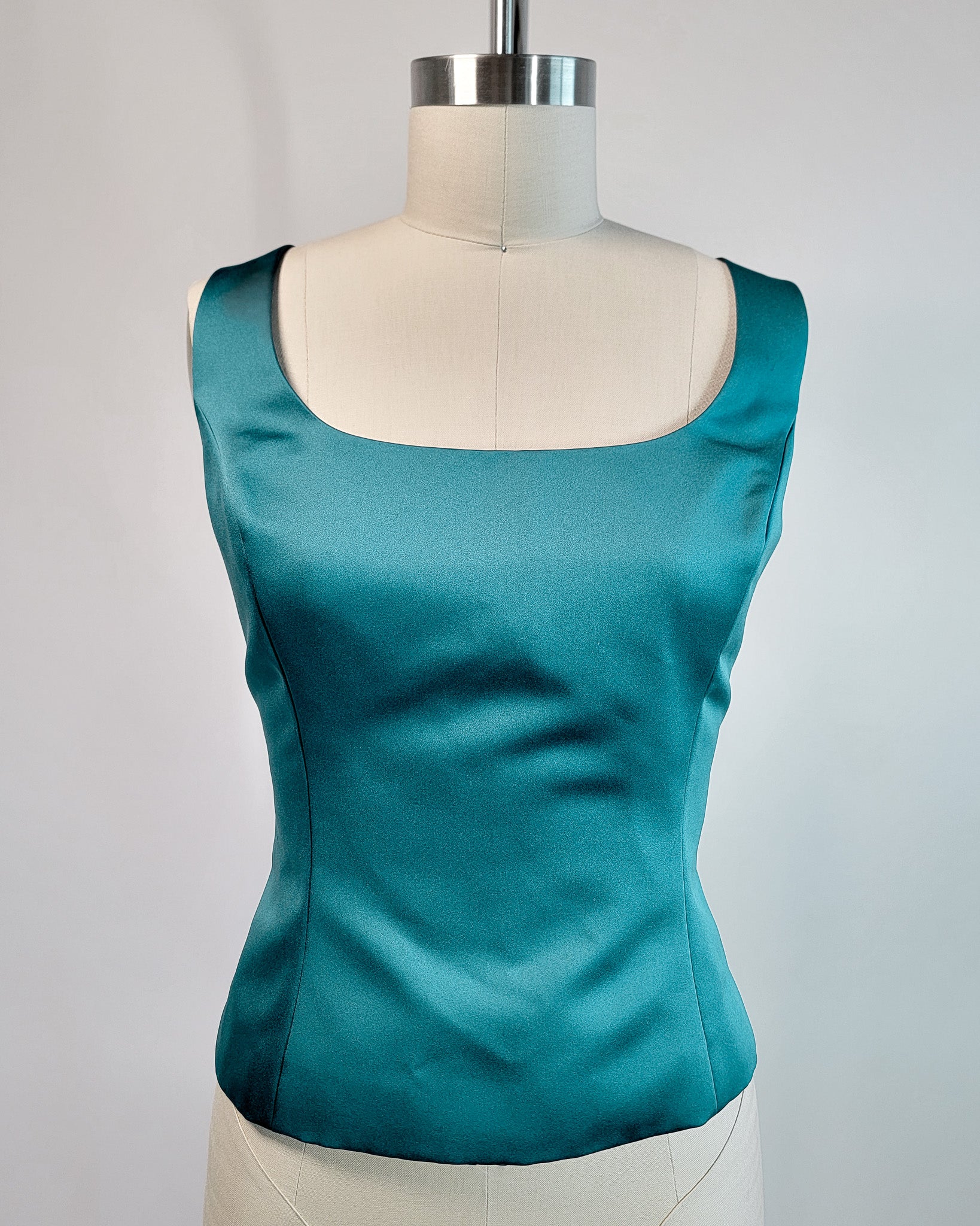 Modern Nipon Boutique Teal Satin Corset Style Cropped Scoop Neck Top