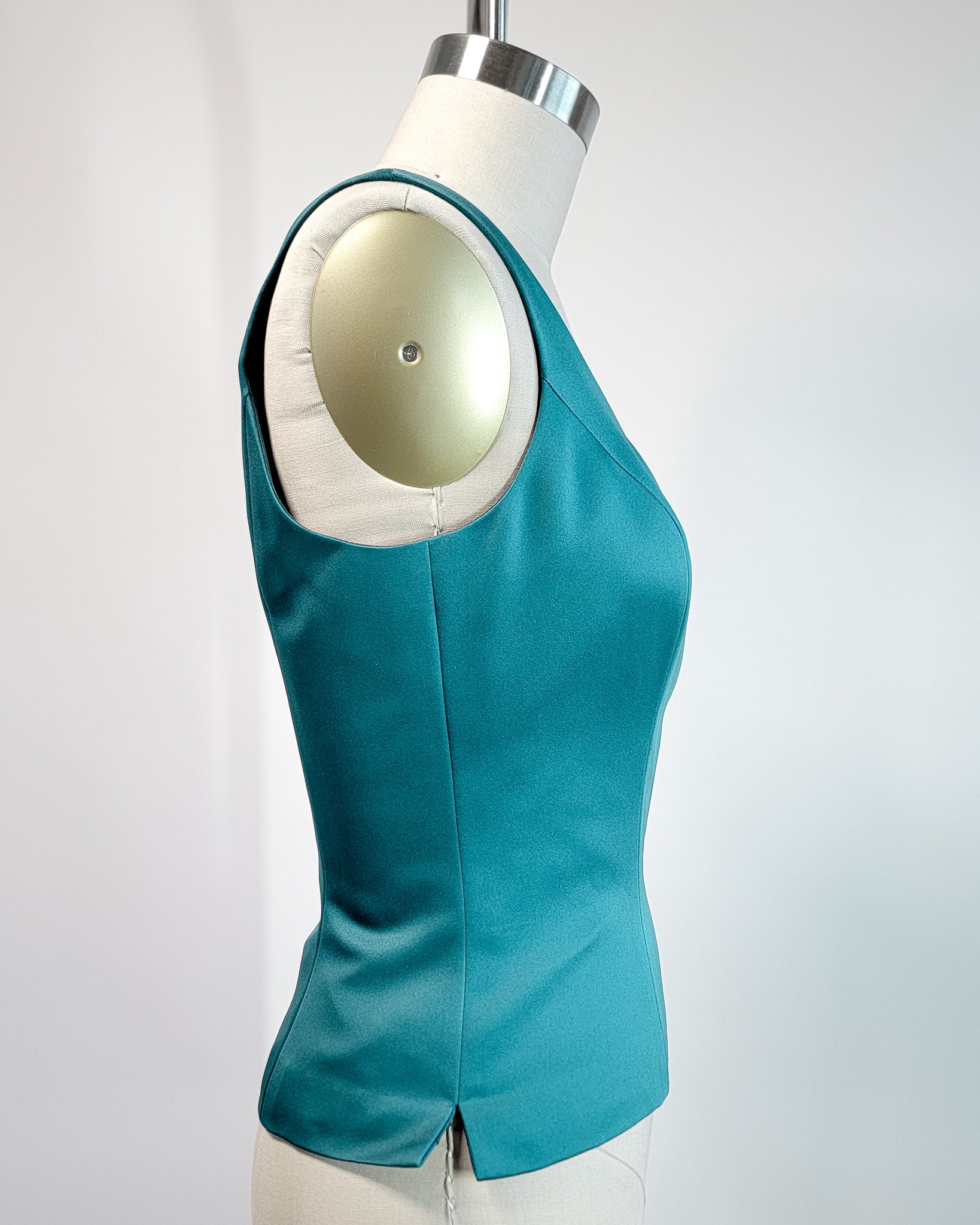 Modern Nipon Boutique Teal Satin Corset Style Cropped Scoop Neck Top