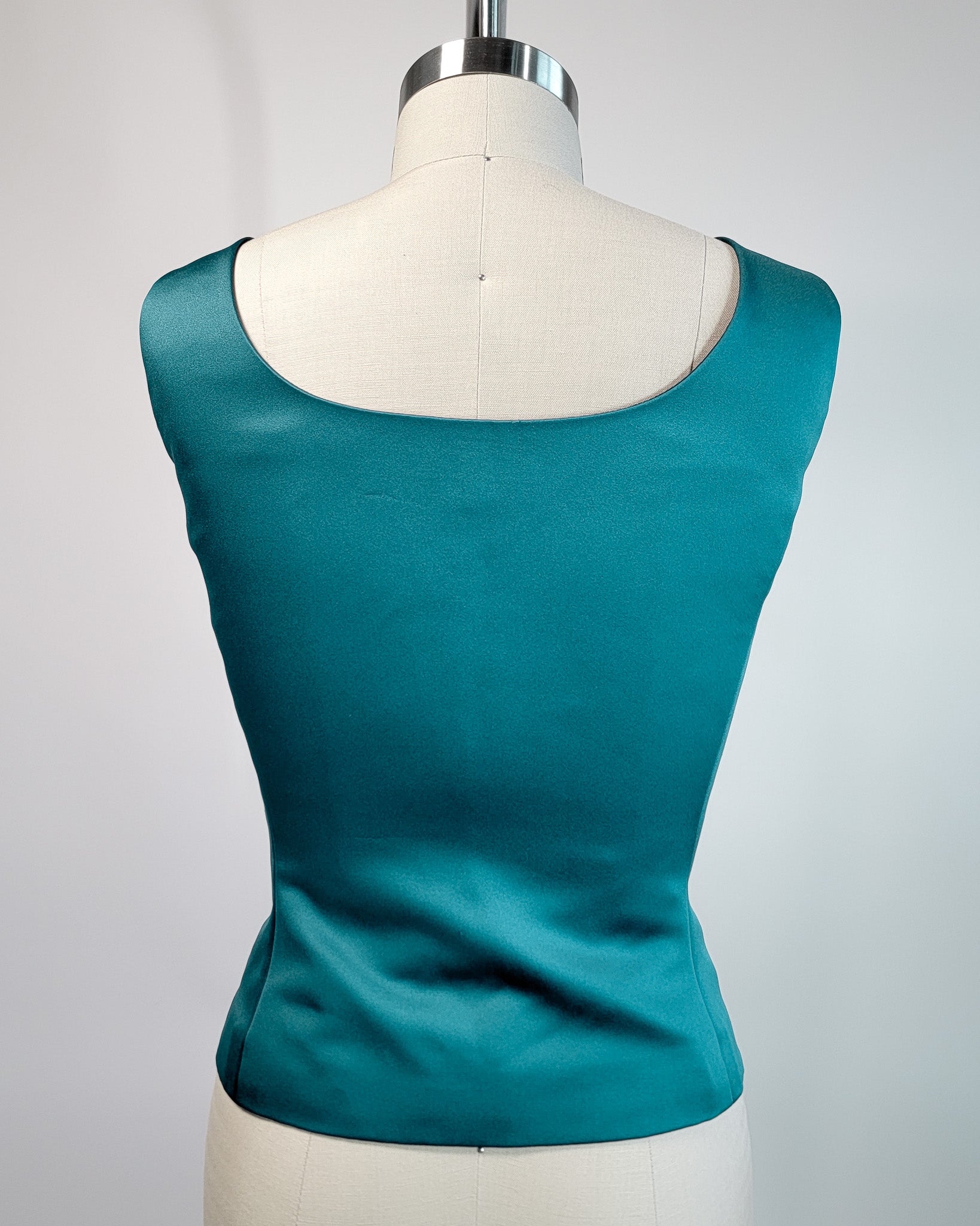 Modern Nipon Boutique Teal Satin Corset Style Cropped Scoop Neck Top
