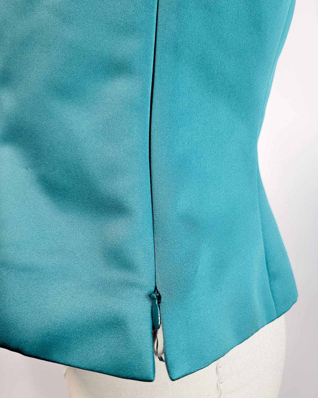 Modern Nipon Boutique Teal Satin Corset Style Cropped Scoop Neck Top