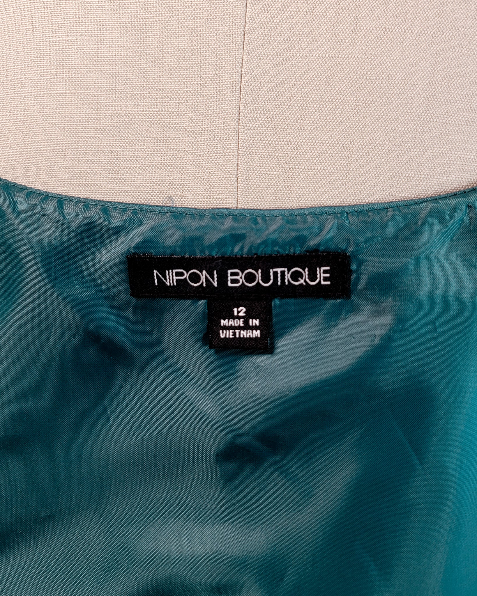 Modern Nipon Boutique Teal Satin Corset Style Cropped Scoop Neck Top