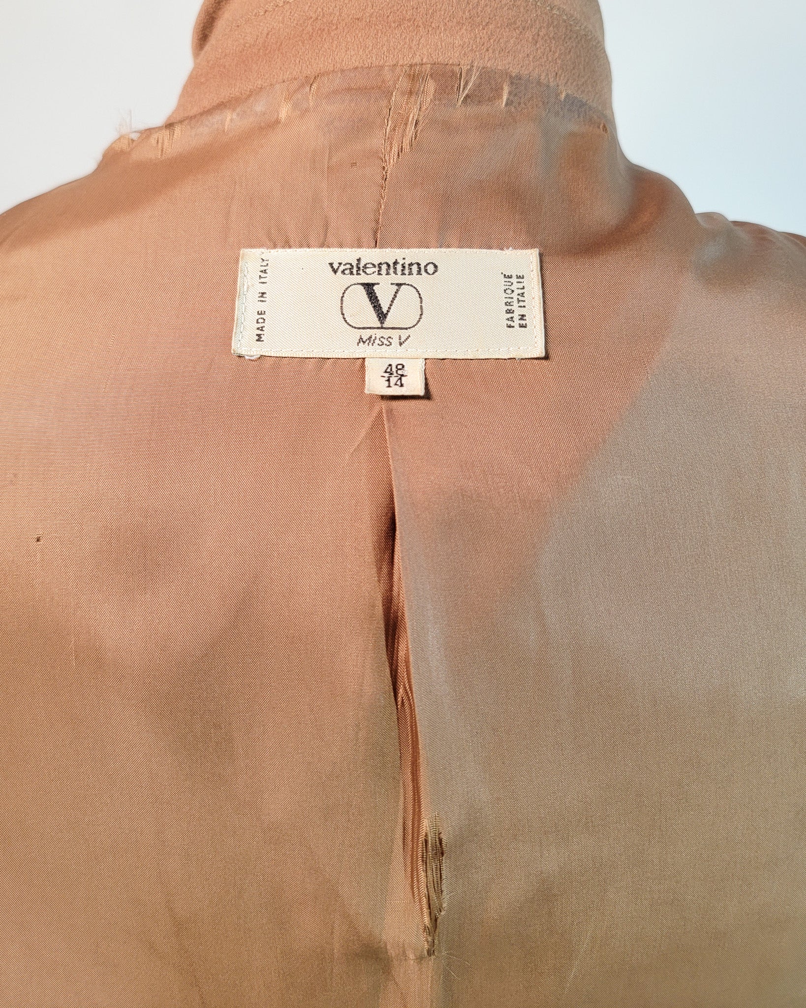 80s Valentino Miss V Loro Piano Cashmere Peak Lapel Double Breasted Brass Button Blazer