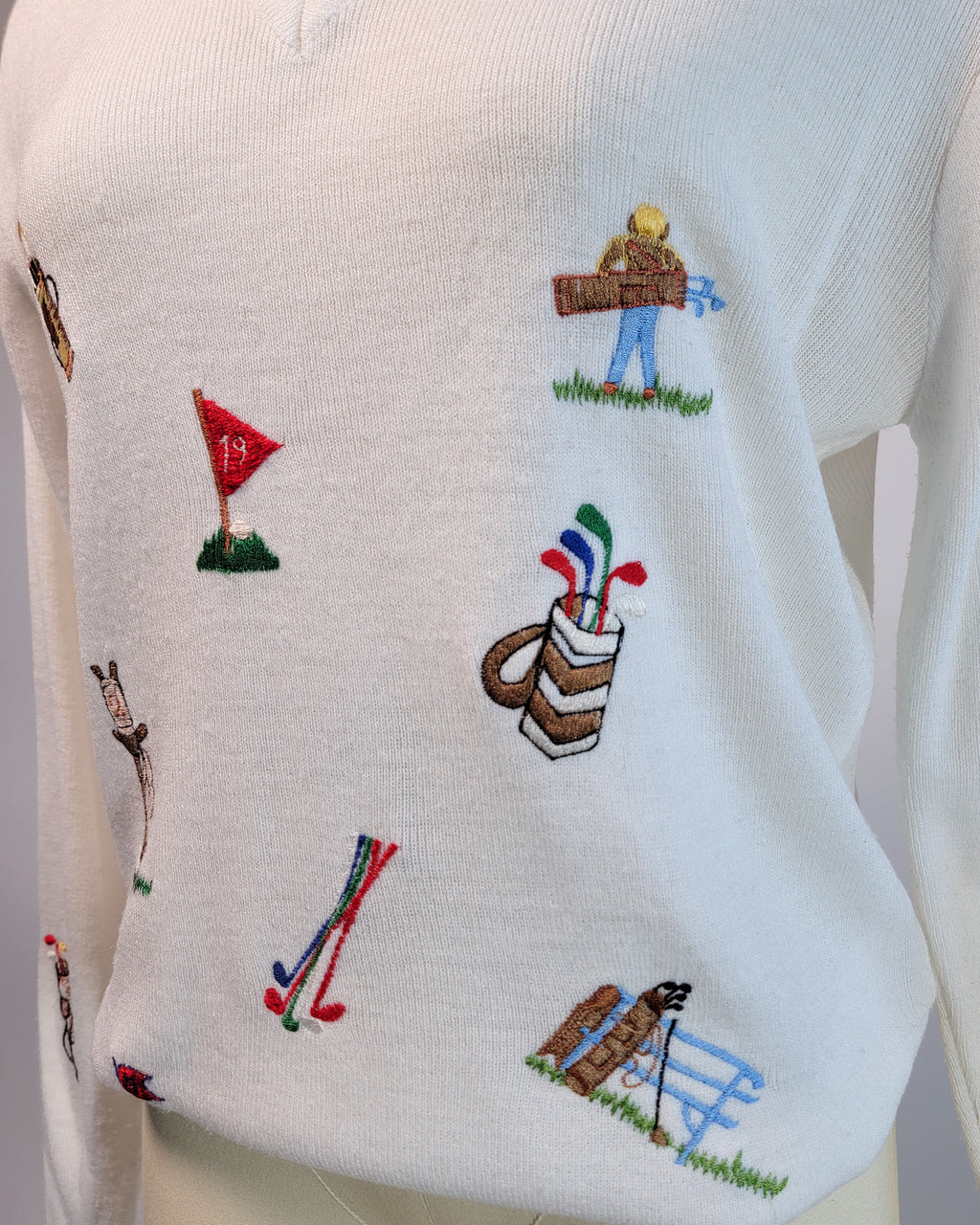 70s Embroidered Golf Acrylic V-neck Sweater
