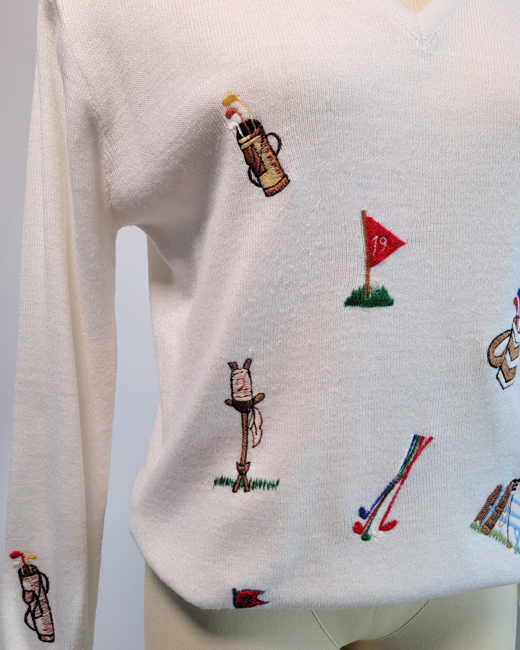 70s Embroidered Golf Acrylic V-neck Sweater