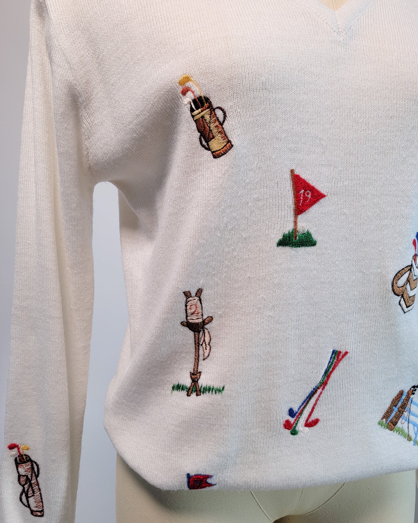 70s Embroidered Golf Acrylic V-neck Sweater