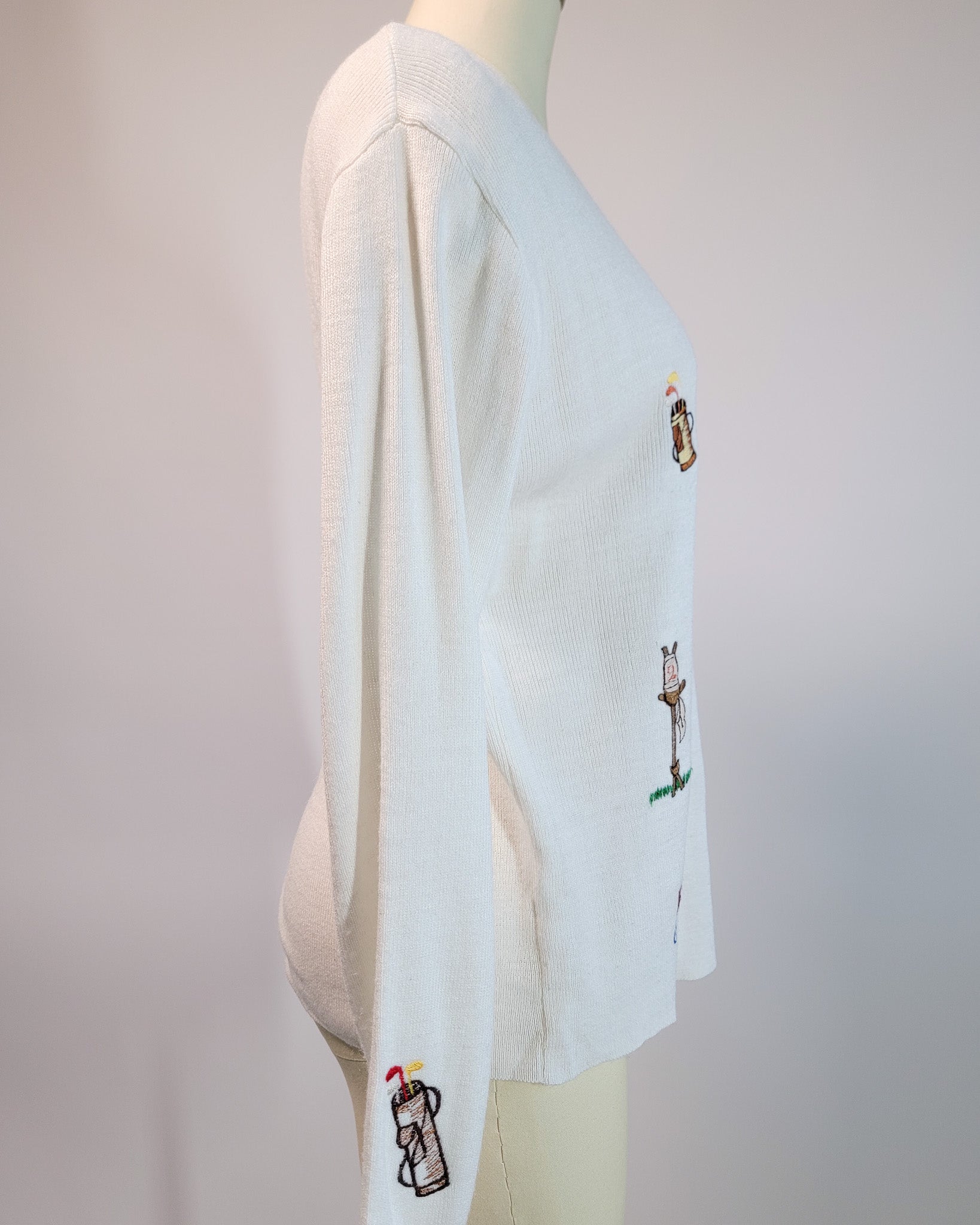 70s Embroidered Golf Acrylic V-neck Sweater
