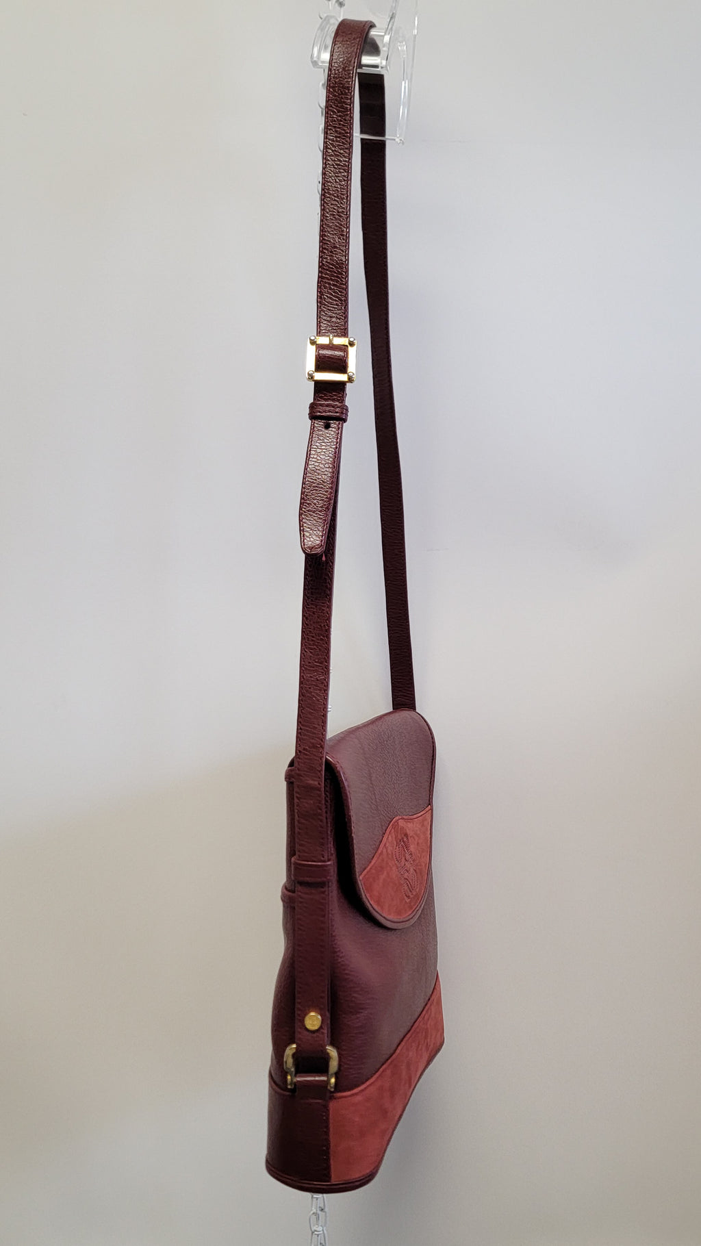 90s Authentic Loewe Monogram Leather & Nubuck Oxblood Shoulder Bag