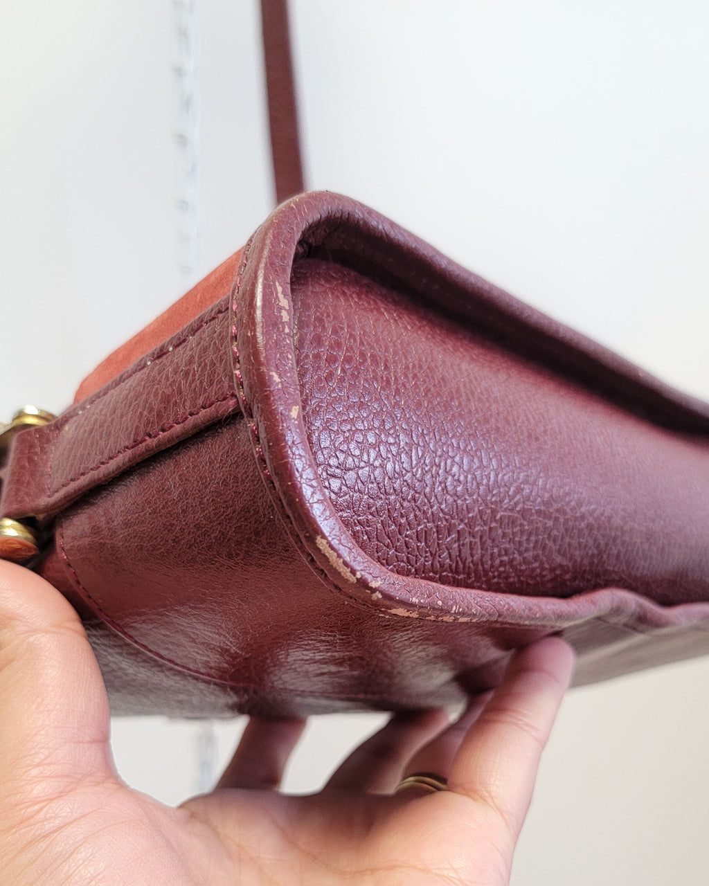 90s Authentic Loewe Monogram Leather & Nubuck Oxblood Shoulder Bag